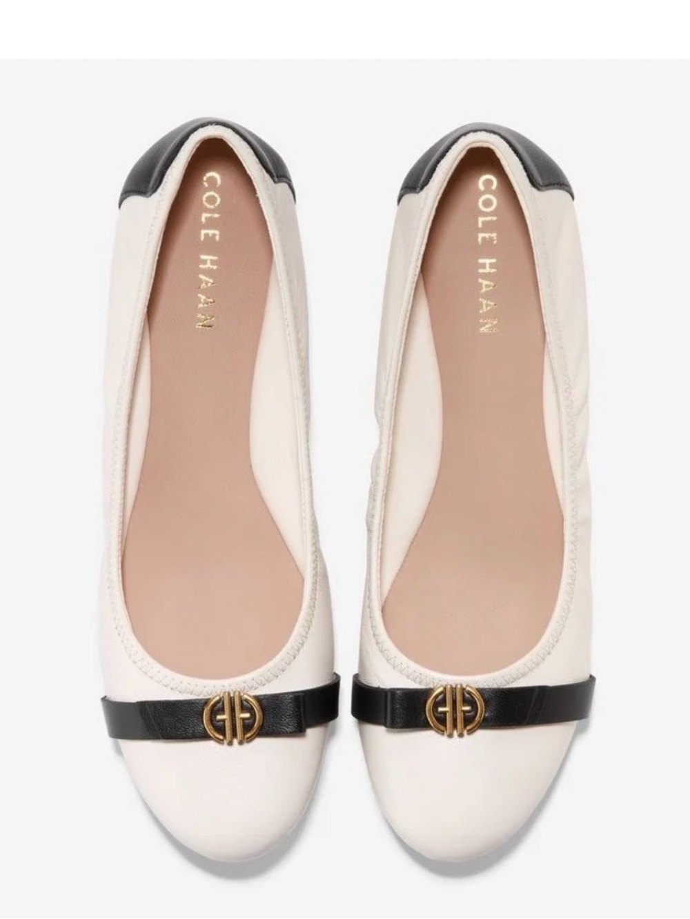 Cole Haan Tova Bow Ballet Flats Ivory Black Leather 8.5 - Picture 2 of 11